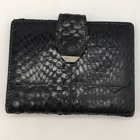 Vintage Bosca Black Whipsnake Leather Card Photo ID Holder Snap Closure Case - Picture 1 of 9